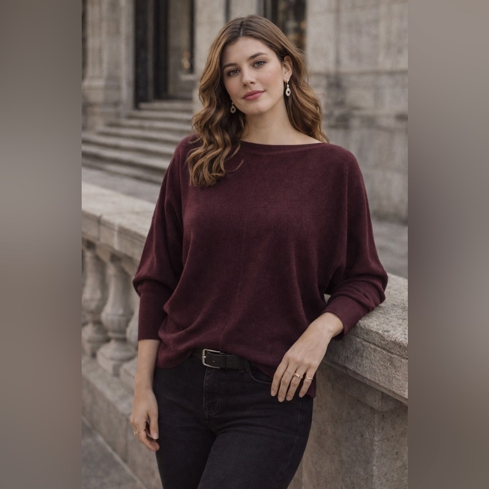 AllSaints Burgundy Dolman Sleeve Sweater Women’s Size M 3/4 Sleeve